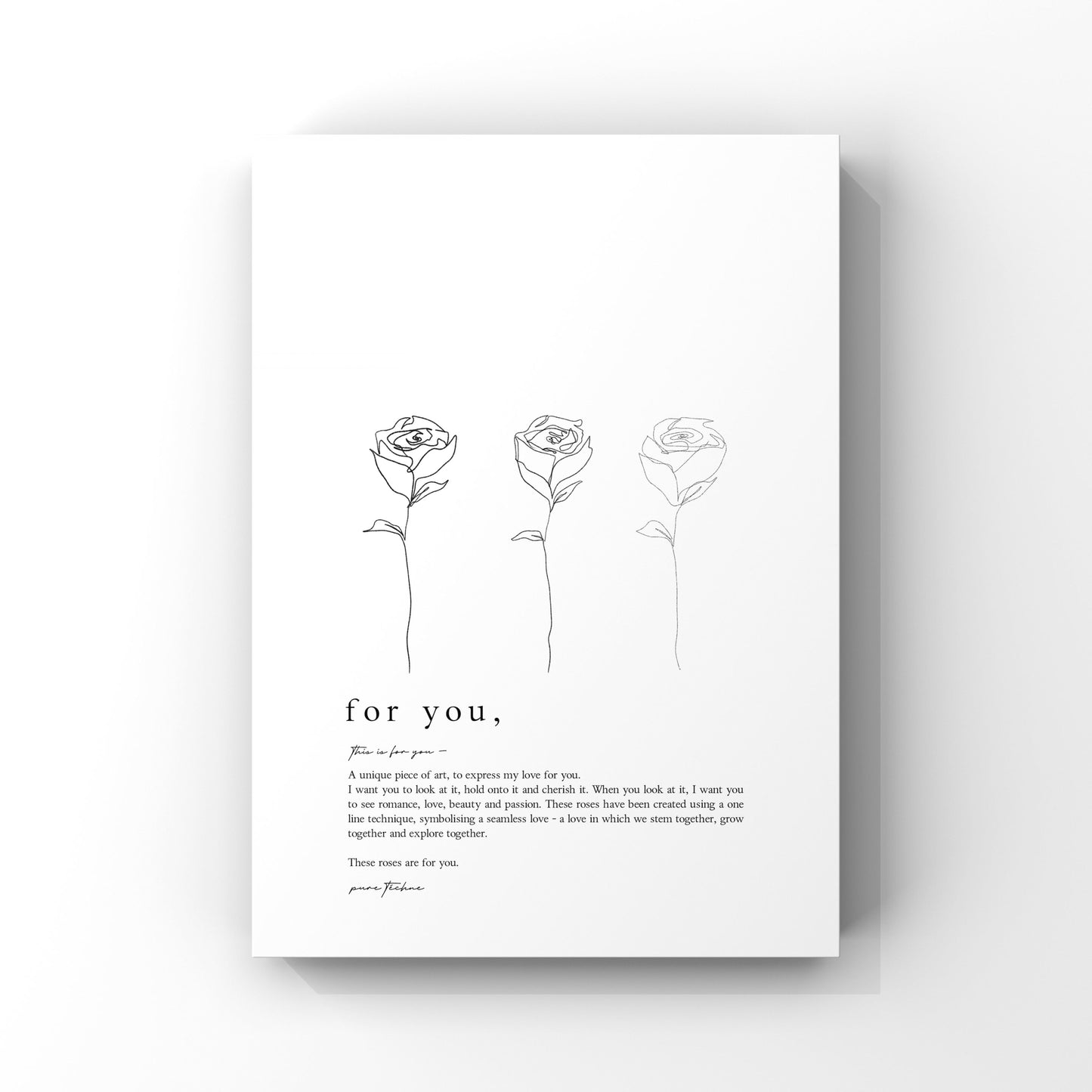 A personalised art piece for your loved one on valentines day with three roses symbolising love, beauty, passion and romance