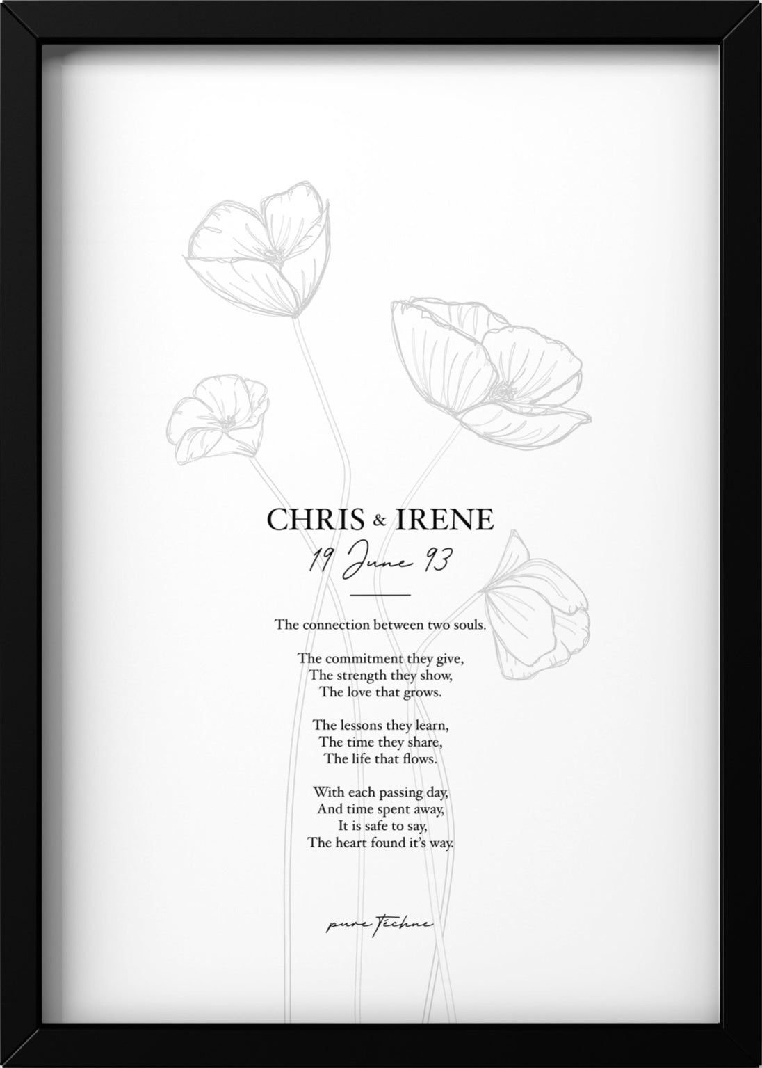 personalised print, custom name and custom date. exclusive designs and poem about love and connection