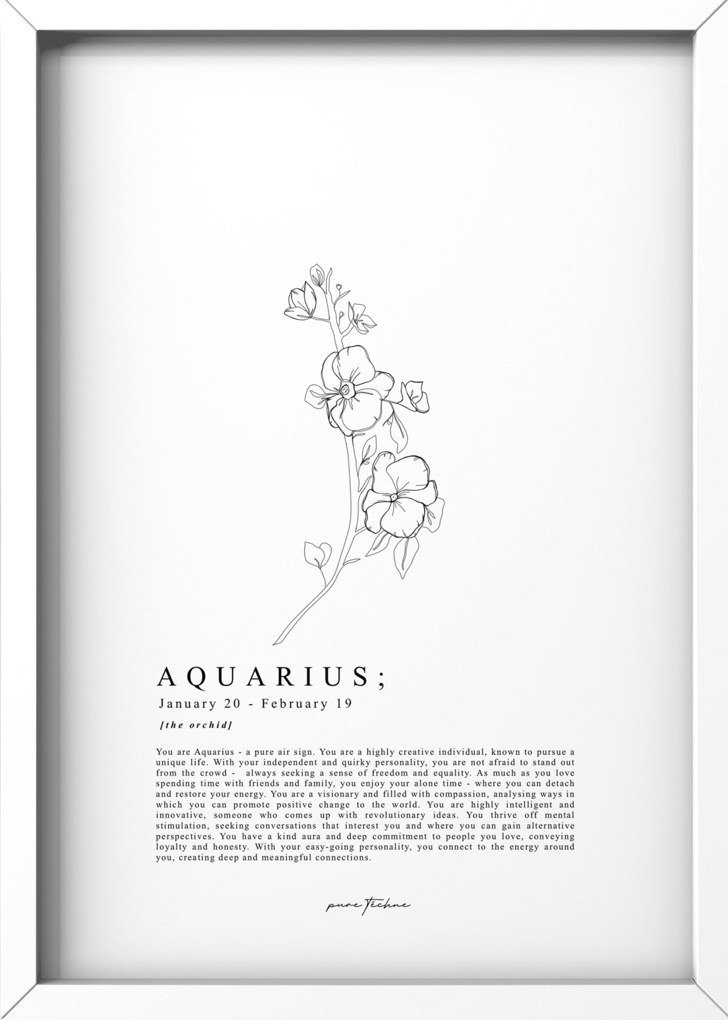 aquarius zodiac print with zodiac flower