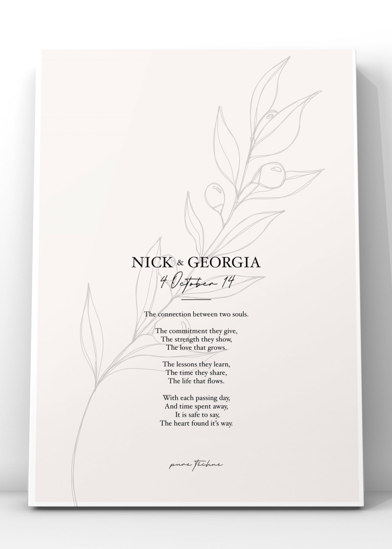 personalised print, custom name and custom date. exclusive designs and poem about love and connection