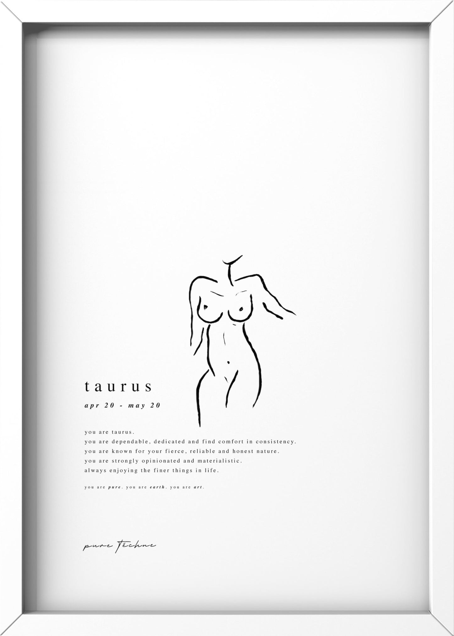 Taurus - 'Naked' Zodiac Print