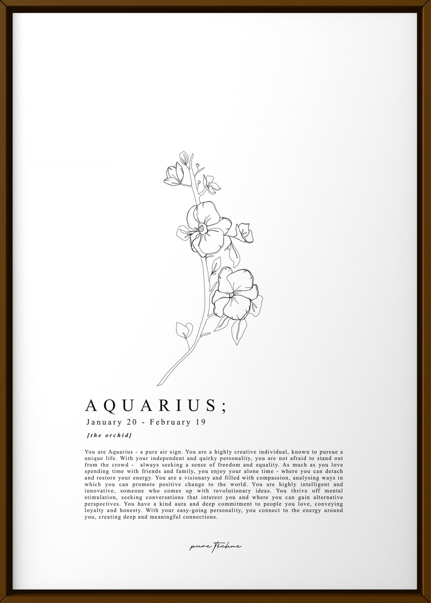 aquarius zodiac print with zodiac flower