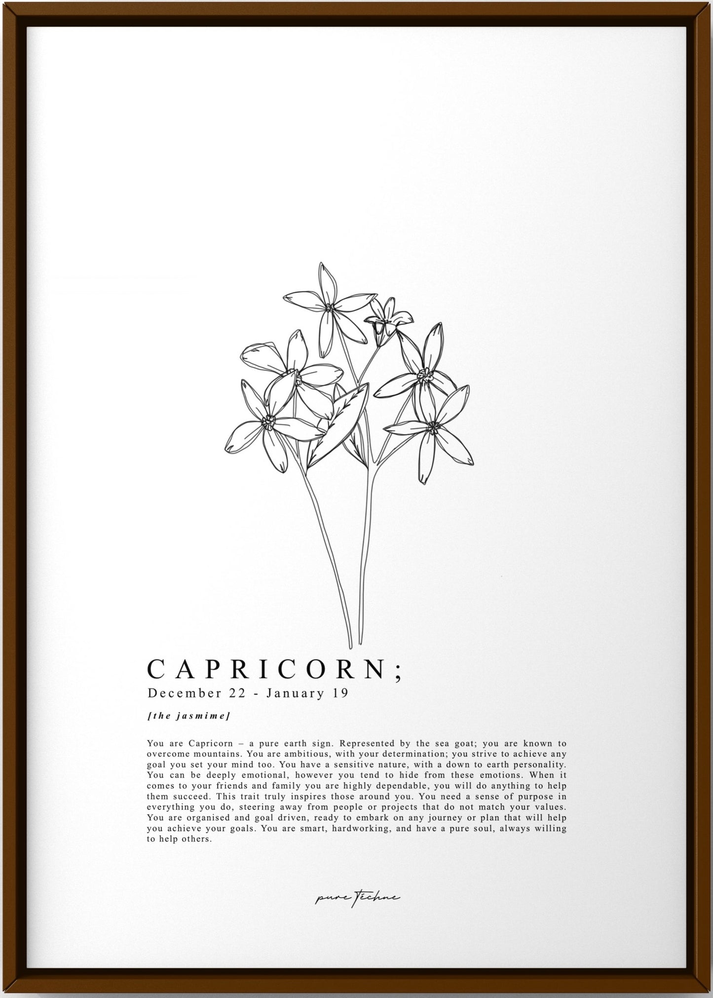 capricorn zodiac print with zodiac flower