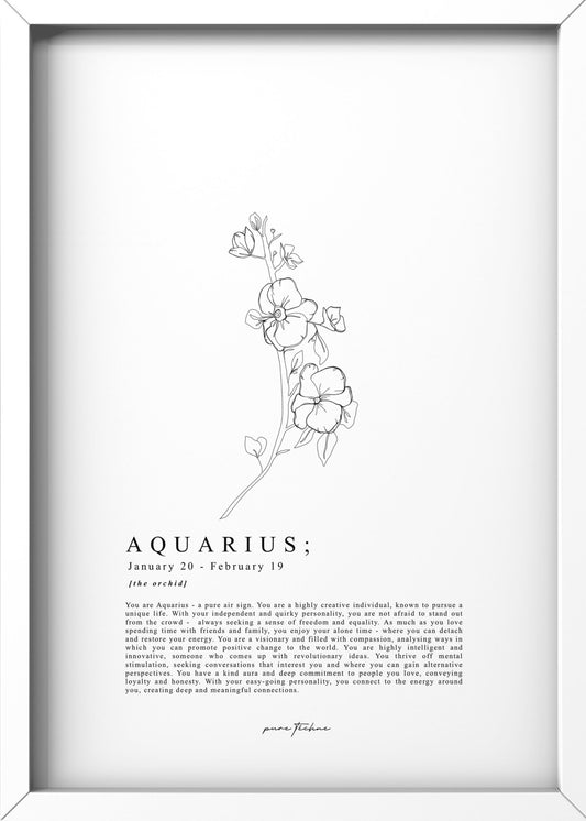 aquarius zodiac print with zodiac flower