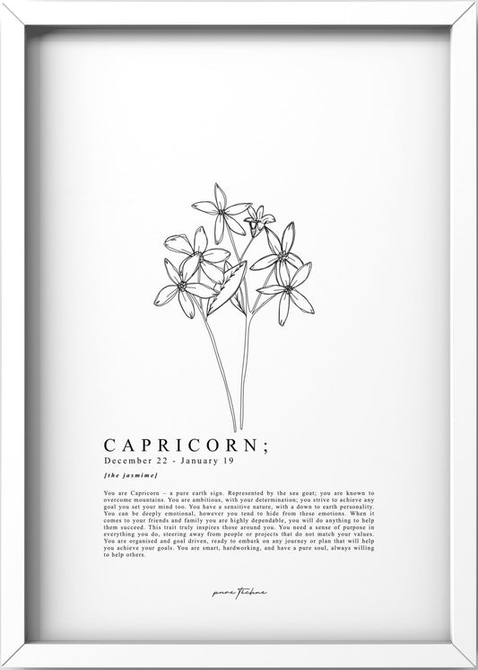 capricorn zodiac print with zodiac flower
