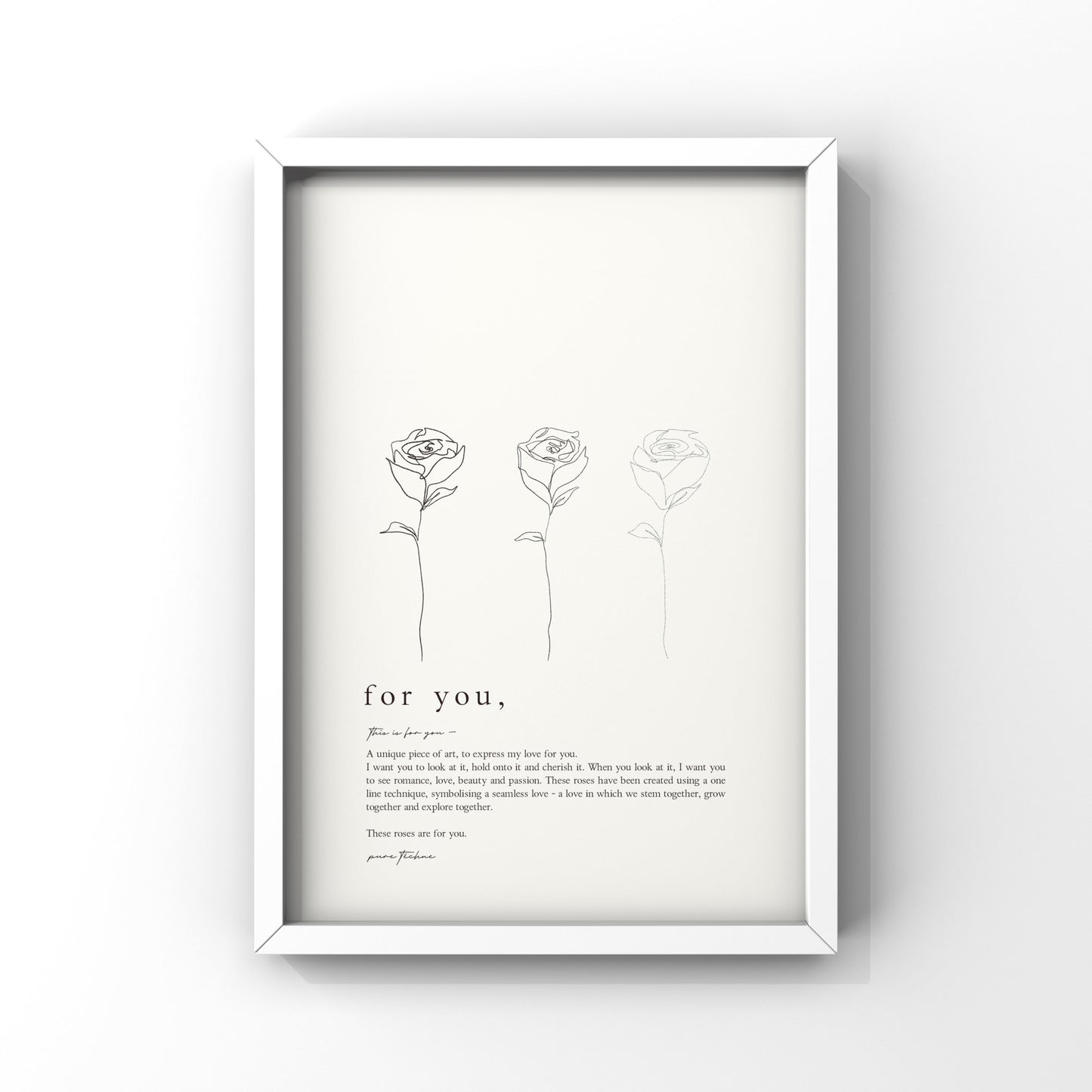 a personalised art piece and illustration for your loved one on valentines day - fine line rose art