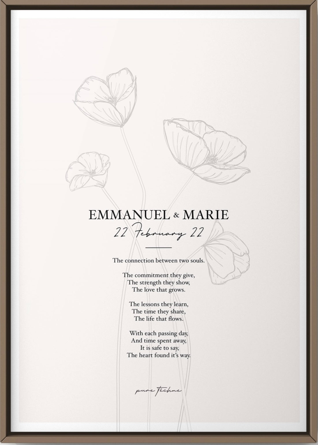 personalised print, custom name and custom date. exclusive designs and poem about love and connection