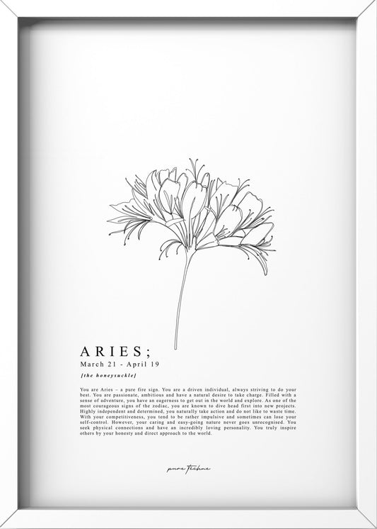 aries zodiac print with zodiac blooms