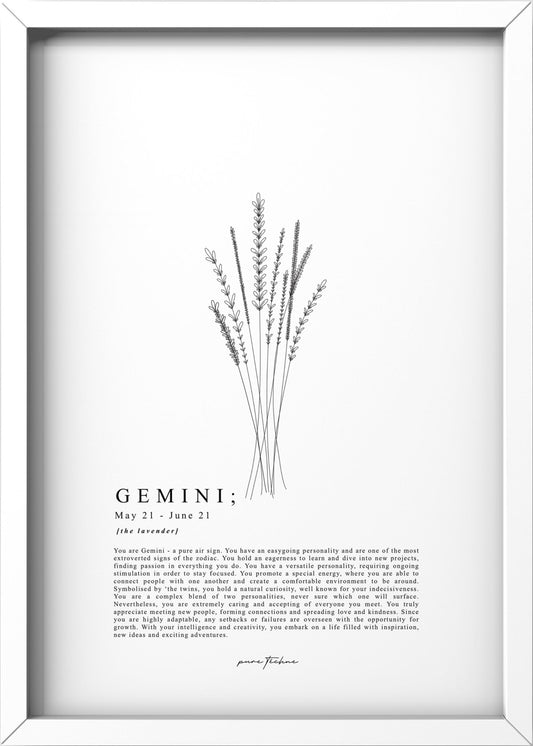 gemini zodiac print with zodiac flower